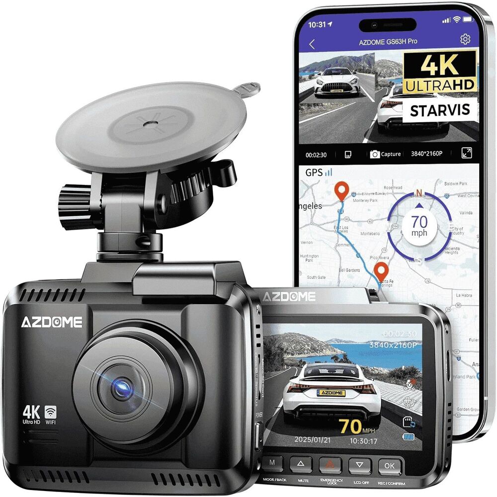 AZDOME GS63H Pro Dash Cam, 4K Front and 1080P Rear, STARVIS Night Vision, GPS,